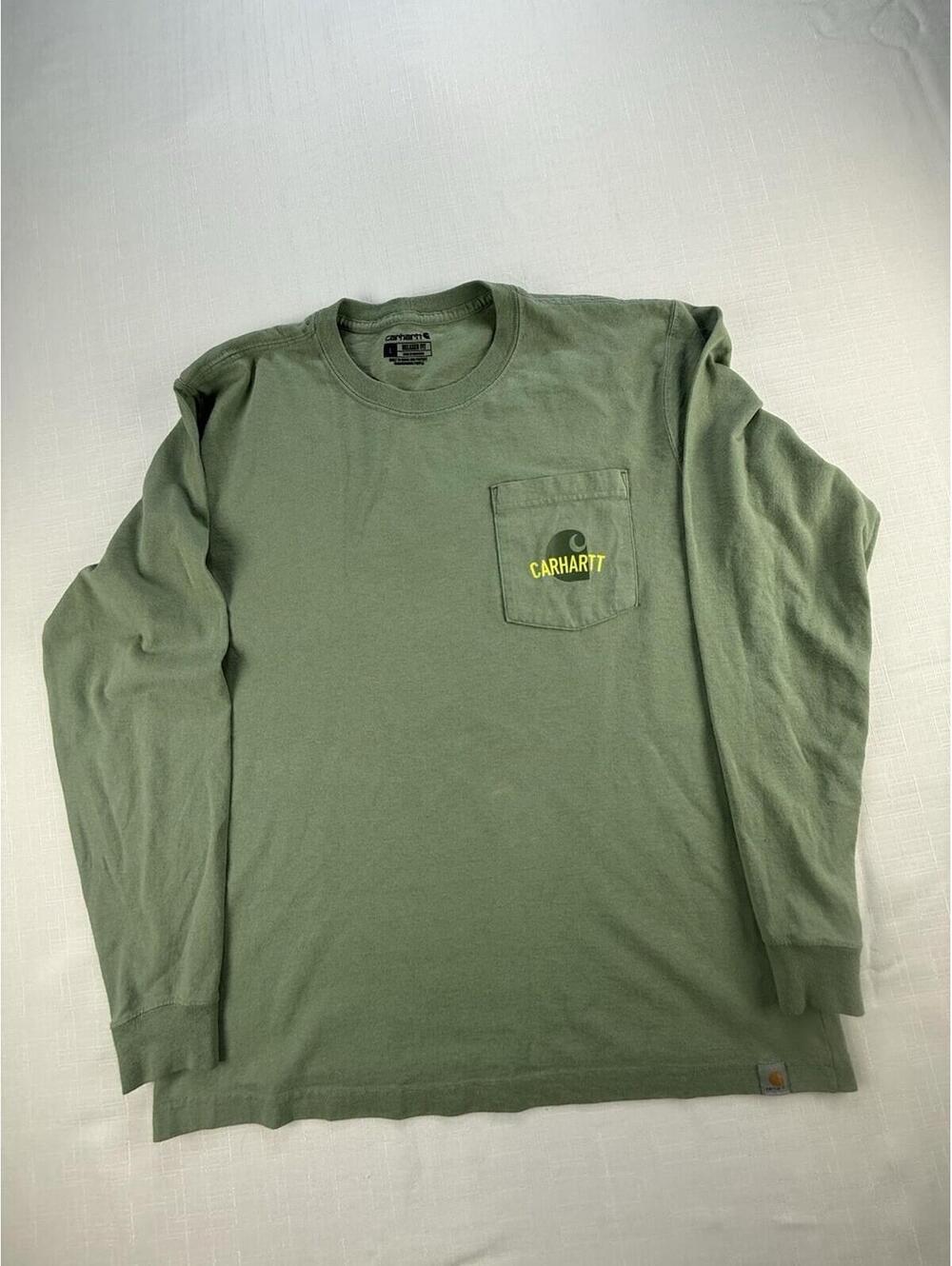 Carhartt Pocket T Shirt Mens Green Rugged Durable Logo Workwear Tee Large